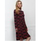 Round Neck Printed Long Sleeve A Line Dress - Deep Red - M248950