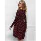 Round Neck Printed Long Sleeve A Line Dress - Deep Red - M