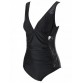 Ruched Lace Panel  High Cut Plunge Swimsuit - Black - M
