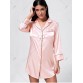 Satin Shirt Pajama Dress - Pink - M