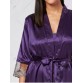 Satin Slip Pajamas Dress with Wrap Robe - Purple - Xl