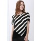 Scoop Neck Sloping Stripe Print Batwing Sleeve Women s Summer Blouse - Black - Xl57980