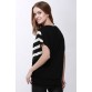 Scoop Neck Sloping Stripe Print Batwing Sleeve Women's Summer Blouse - Black - Xl