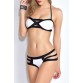 Sexy Halter Black and White Women s Bikini Set - White - S1151642