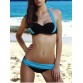 Sexy Halter Color Block High-Waisted Bikini Set For Women - Lake Blue - S372797
