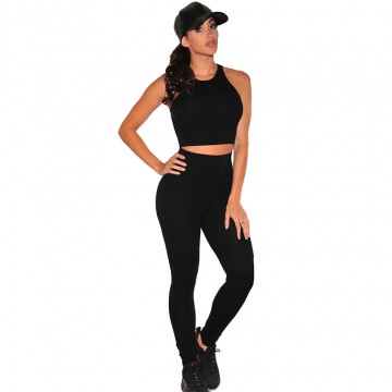 Sexy Black Fitted 2 piece Yoga Sets Sports Style Women suits Crop top+pants sports set yoga fitness women exercise clothing set32700320026