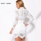 Sexy Club Dress 2016 White / Black  Embroidery Floral Celebrity  Bodycon Bandage  Dress Long Sleeve Slim Hollow Lace Dress32399914090