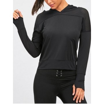 Sheer Breathable Sports Hooded T-shirt - Black - L
