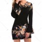 Short Positioning Floral Print Chiffon Dress - Black - L