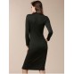 Simple Turtle Neck Long Sleeve Solid Color Slimming Women s Dress - Black - L149903