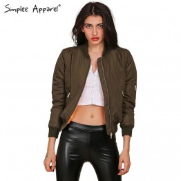 Simplee Apparel Winter parkas cool basic bomber jacket Women Army Green down jacket coat Padded zipper chaquetas biker outwear