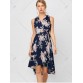 Sleeveless High Low Floral Print Swing Wrap Dress - Deep Blue - L1113649