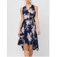 Sleeveless High Low Floral Print Swing Wrap Dress - Deep Blue - L1113649