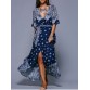 Slit Print Long Flowing Wrap Plunge Dress - Purplish Blue - One Size(fit Size Xs To M)598047