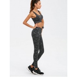 Sporty Bra with Camo Running Leggings Pants - Camouflage - S