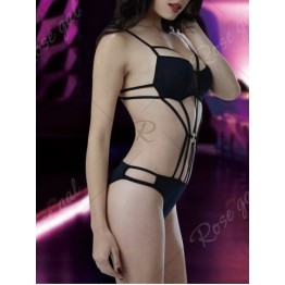 Strappy Cut Out Lingerie Teddy - Black - One Size