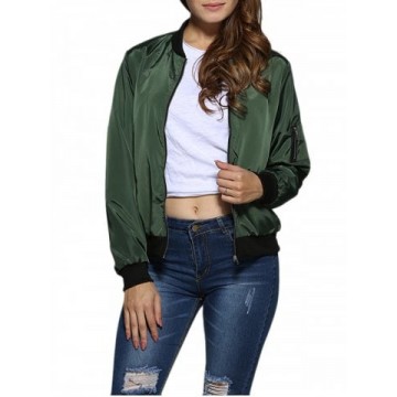 Street Style Stand Collar Pure Color Women Jacket - Army Green - M830164