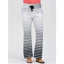 Striped Wide Leg Yoga Pants - White - M