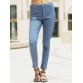 Stylish High-Waisted Pocket Design Slimming Women's Pants - Light Blue - M