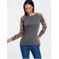 Stylish Scoop Neck Leopard Print Long Sleeve Baseball T-Shirt For Women - Deep Gray - L1180779
