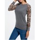 Stylish Scoop Neck Leopard Print Long Sleeve Baseball T-Shirt For Women - Deep Gray - L