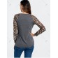 Stylish Scoop Neck Leopard Print Long Sleeve Baseball T-Shirt For Women - Deep Gray - L1180779