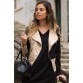 Stylish Turn-Down Collar Long Sleeve Color Block Slimming Women's Jacket - Light Khaki - M