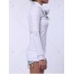 Stylish Turn-Down Collar Rivet Embellished Long Sleeve T-Shirt For Women - White - L