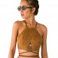 Summer Vintage Brown Faux Leather Suede Cropped Tank Top Sexy Lace Up Camis Women Tops Slim Cami Party Crop Top Fall Vest 70&#39;s32530010457