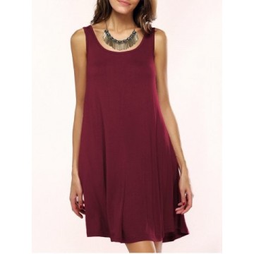 Tank A Line Casual Everyday Dress - Wine Red - Xl