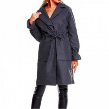 Thick Wool Belt Long Coat - Gray - L1475577