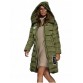 Trendy Hooded Patchwork Double Pocket Women Long Down Coat - Army Green - M