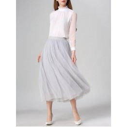 Tulle High Waist Midi Skirt - Light Gray - One Size