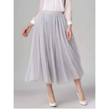 Tulle High Waist Midi Skirt - Light Gray - One Size863593