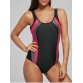 U Neck Color Block Backless Swimsuit - Black - Xl283816