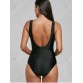 U Neck Color Block Backless Swimsuit - Black - Xl