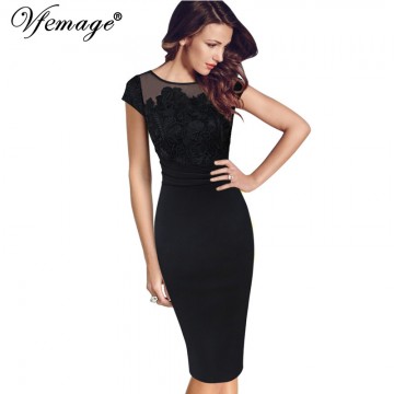 Vfemage Women Sexy Elegant Floral Crochet Lace Ruched Party Evening Sheath Special Occasion Bridemaid Mother of Bride Dress 319732697695654