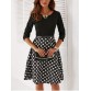Vintage Belted Knee Length Polka Dot Dress - Black - M481653
