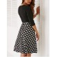 Vintage Belted Knee Length Polka Dot Dress - Black - M481653