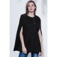 Vintage Style Scoop Neck Sleeveless Slant Cut Three Buttons Woolen Blend Women s Cloak - Black - One Size60430