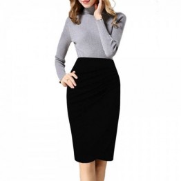 Women's  Ruching Solid Color Plus Size Pencil Skirt - Black - M