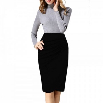 Women s  Ruching Solid Color Plus Size Pencil Skirt - Black - M1453052