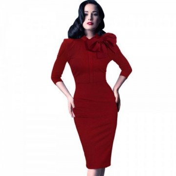 Women's Clothing Seven Points Big Bow Bowknot Fashion Bag Hip Dress - Red - 2xl