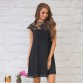 Women's Lace Stitching Short-Sleeved Round Neck Casual Dress - Black - Xl
