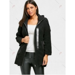 Zip Fly Graphic Hooded Fleece Coat - Black - 2xl