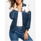 Zip Up Flower Print Jacket - Blue - S1343508