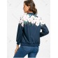Zip Up Flower Print Jacket - Blue - S