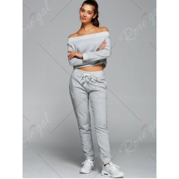 Off The Shoulder Sweatshirt With Pants Gym Outfits