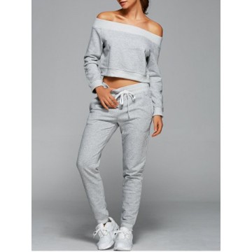 Off The Shoulder Sweatshirt With Pants Gym Outfits699616