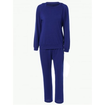Pure Color Hoodie and Loose Fitting Sport Pants Set652860